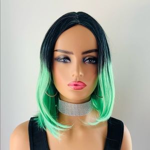NO FURTHER DISCOUNT! 😊 Ombre Green “Put On & Go” Synthetic Wig for Events 💚🖤